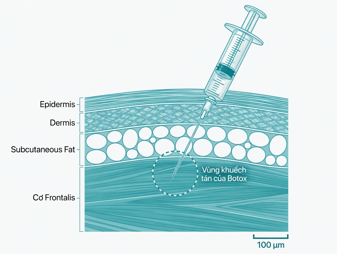Cơ chế tiêm Botox vào cơ frontalis và độ sâu kim tiêm