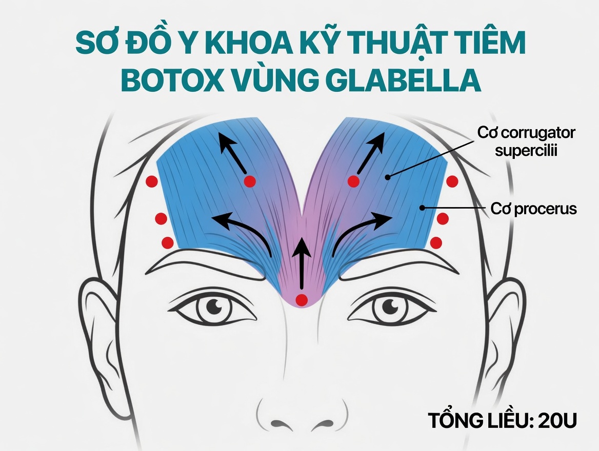 Điểm tiêm glabella cau mày