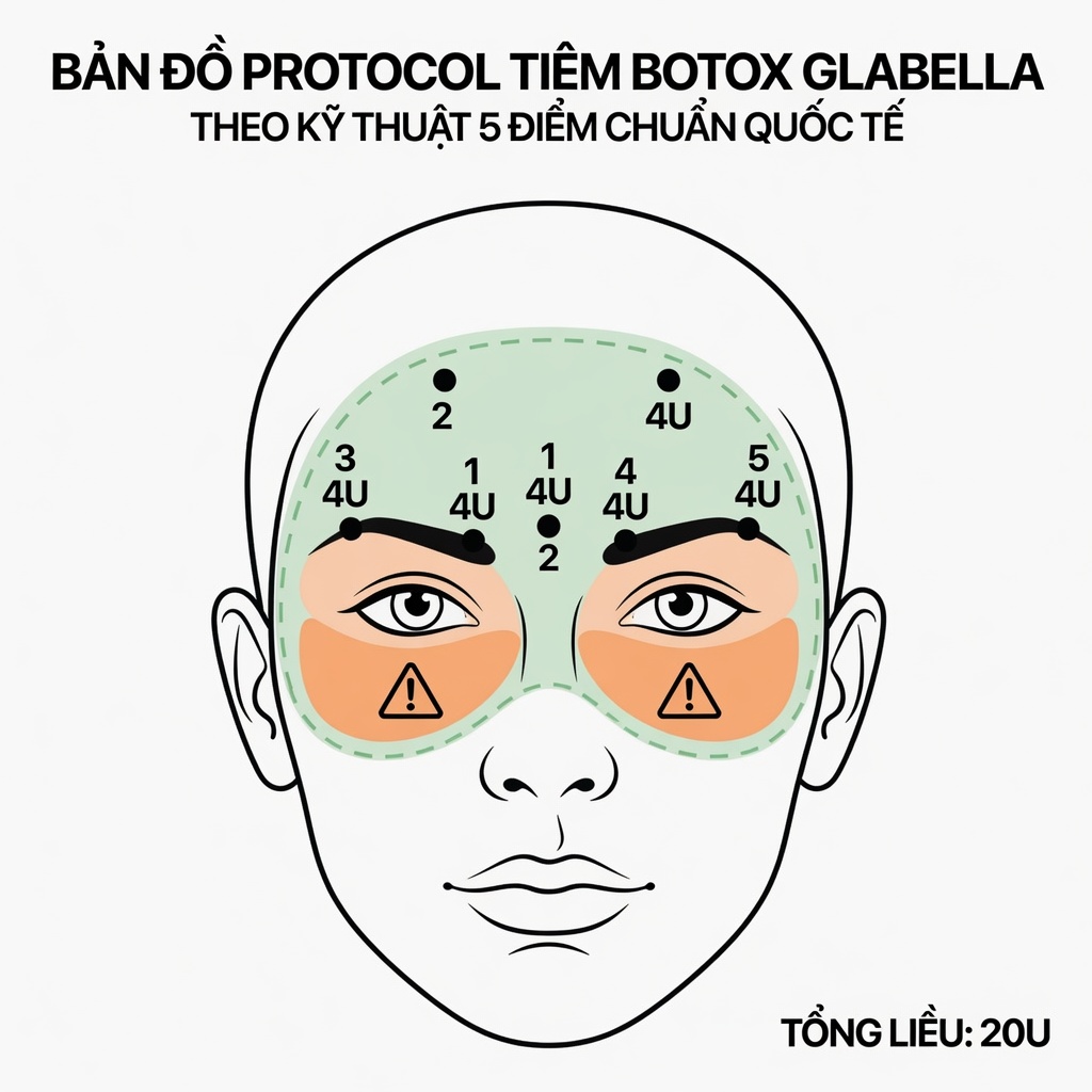 Protocol tiêm Botox glabella và các vùng an toàn cần lưu ý