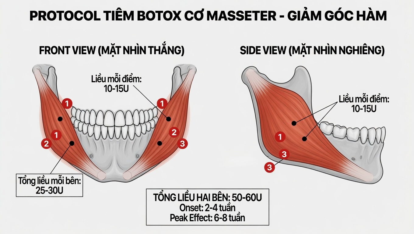 Protocol Botox masseter và timeline kết quả theo tuần