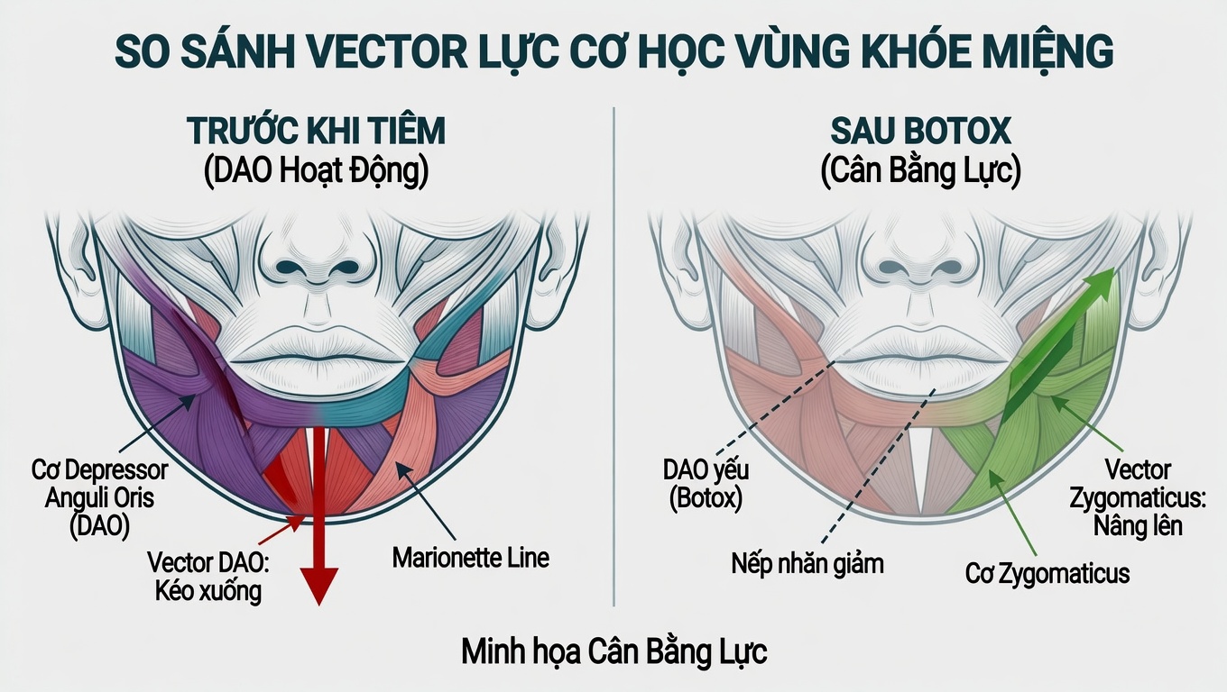 Bản đồ điểm tiêm Botox cơ DAO và vùng nguy hiểm cần tránh