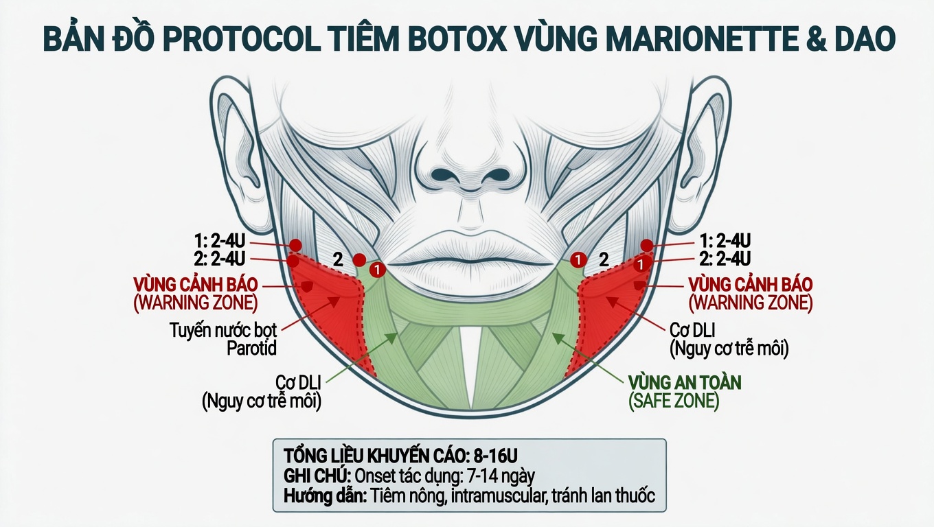 Protocol Botox vùng hạ mặt kết hợp DAO và mentalis