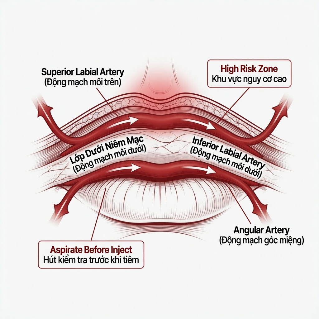 Bản đồ superior và inferior labial artery nguy hiểm
