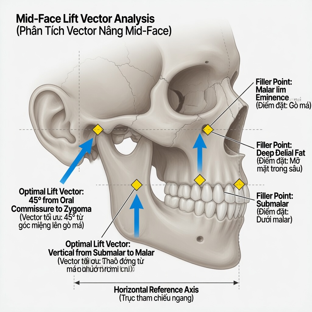 Vector nâng mid-face và phân tích điểm tiêm filler gò má