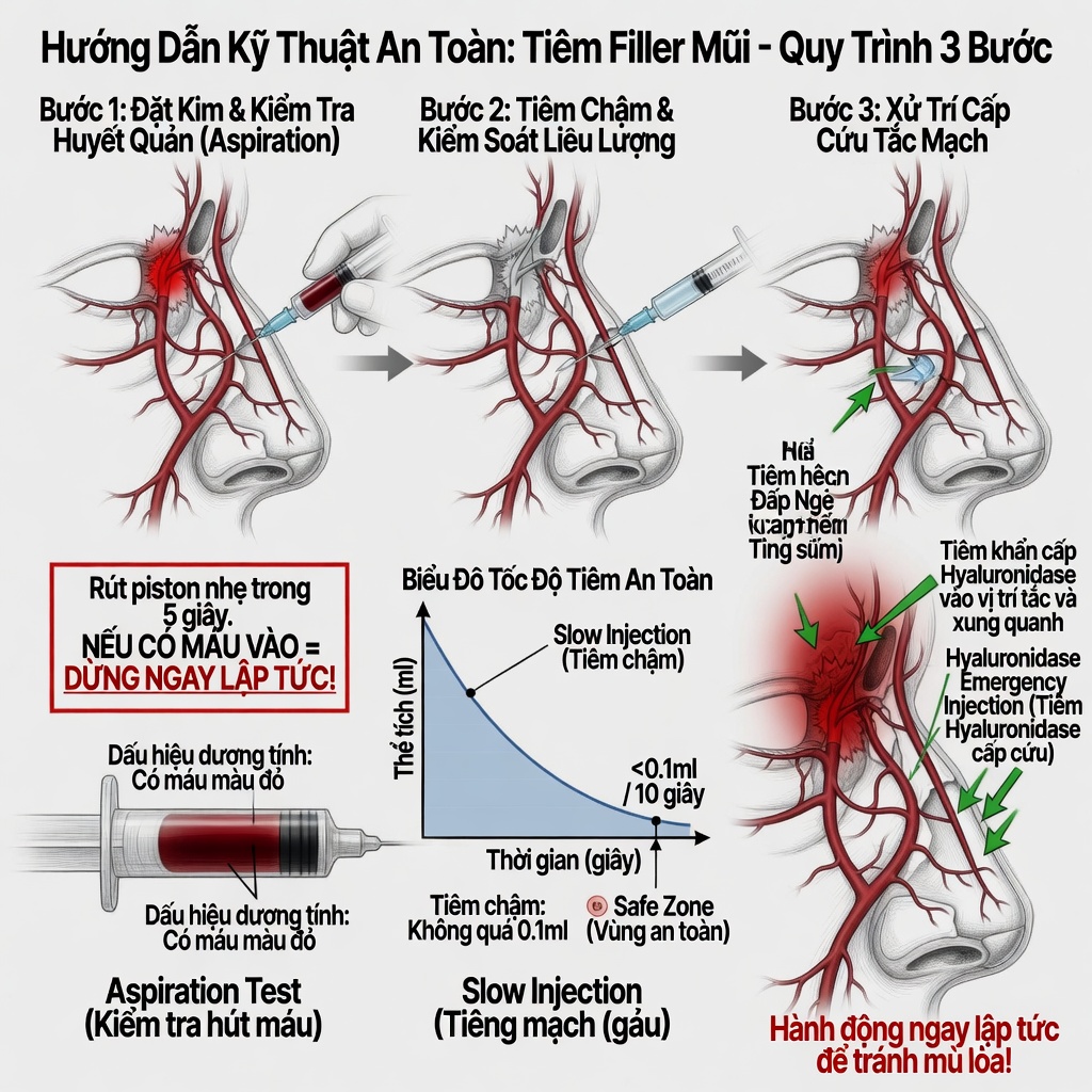 Quy trình aspiration an toàn và xử lý tắc mạch filler mũi