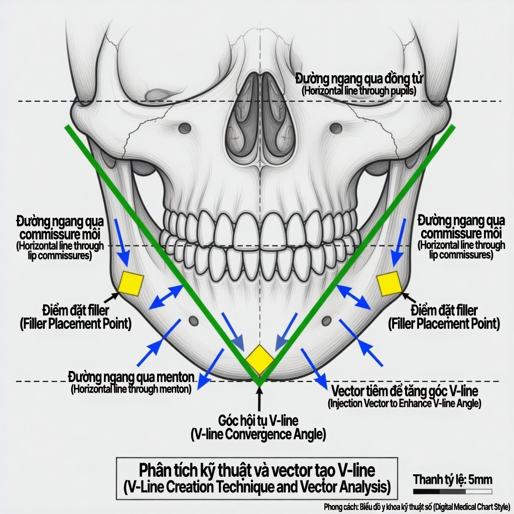 Phân tích V-line vector và điểm tiêm filler cằm jawline