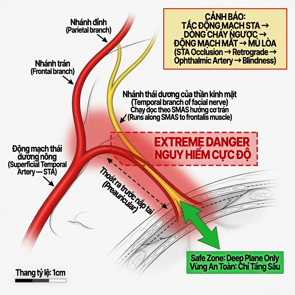 Bản đồ superficial temporal artery và facial nerve nhánh temporal